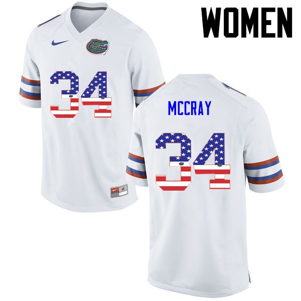 Florida Gators Women #34 Lerentee McCray College Football Jersey USA Flag Fashion White